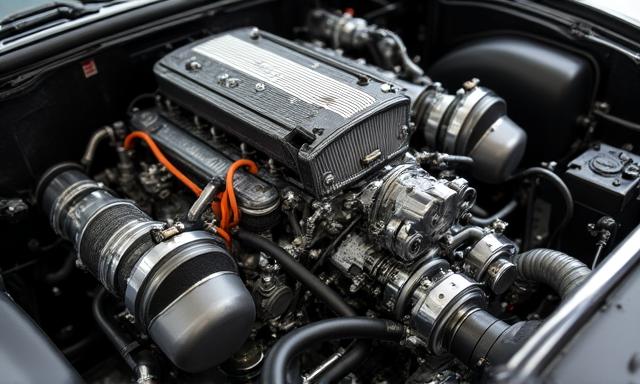 Detailopname van een getunede hoogwaardige automotor